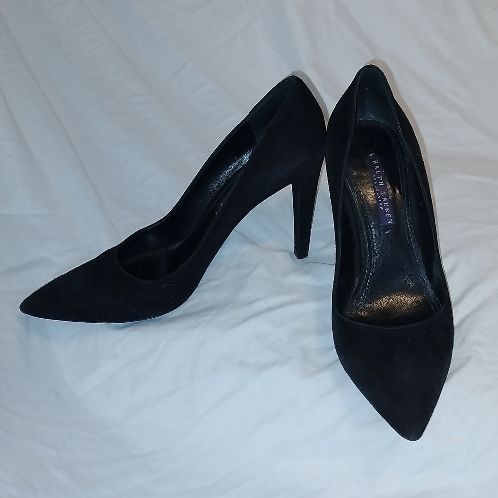 Ralph Lauren Collection Purple Label Size 9.5  Black Suede Heels Pointed Toe
